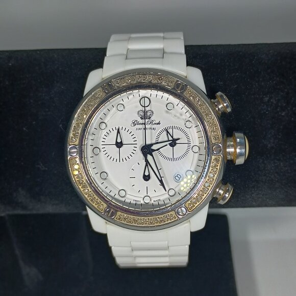 Glam Rock Women's GR50124-DBZ Aqua Rock Chronograph White Ceramic Watch - Picture 1 of 15